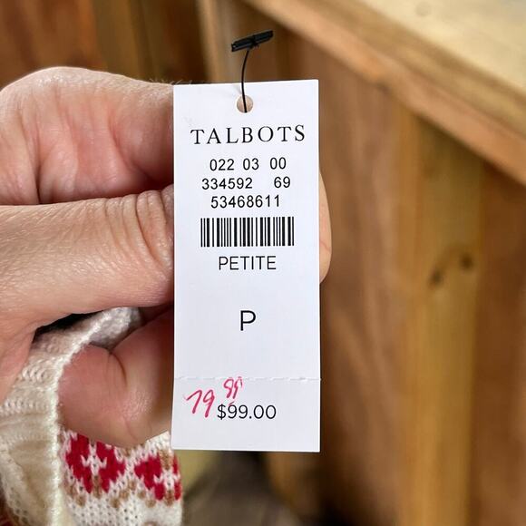 Talbots Petite Women's White And Red Fair Isle Pullover Sweater Size P. NEW - Picture 5 of 7